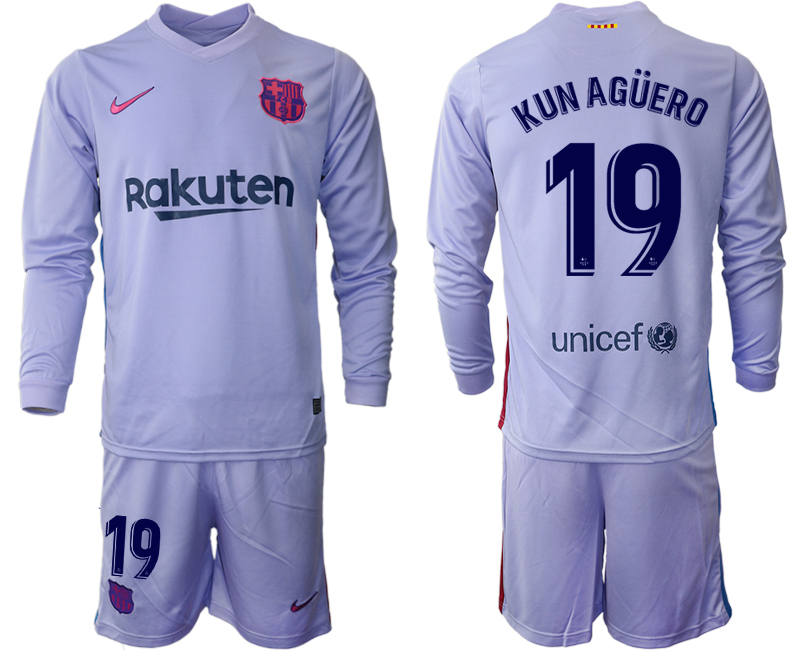 Men 2021-2022 Club Barcelona Second away purple Long Sleeve #19 Soccer Jersey->barcelona jersey->Soccer Club Jersey